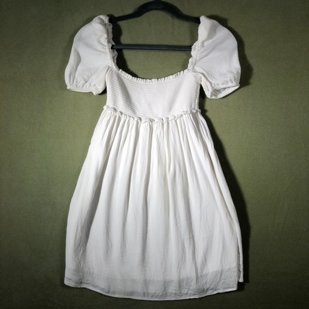 Sun-deh Mini Dress Womens 2XS White Smocked Puff Sleeve Babydoll VCRP-02-08-8877